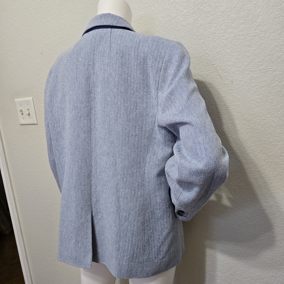 J. Crew Factory Blue Herringbone One Button Linen Blazer Size 16 - Picture 8 of 13